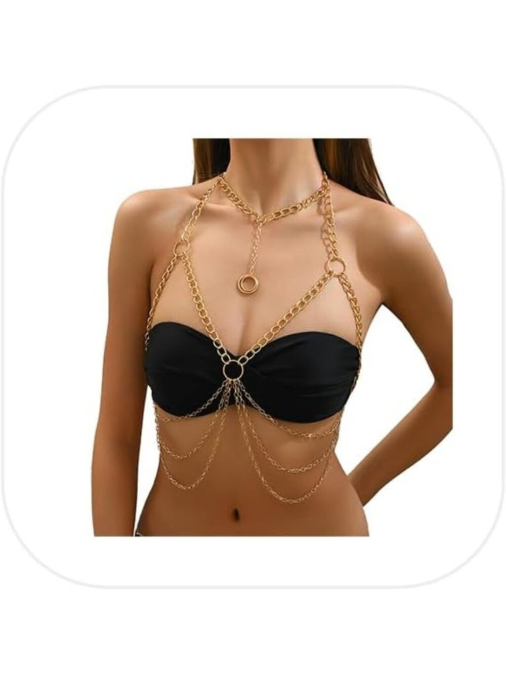 Multi-Layered Metal Link Chain Bra Body Jewelry for Summer Beach Festivals